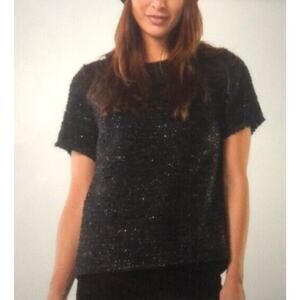 Sail To Sable Women’s Exposed Zipper Lurex Tweed‎ Top Sequined Black Size XL